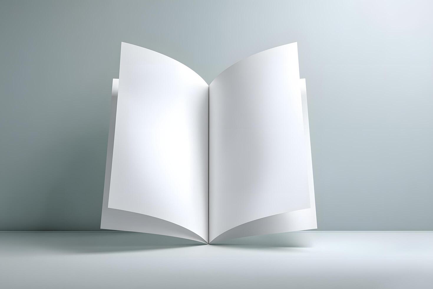 Open White Book with Blank Pages on Light Background for Reading or Presentation photo