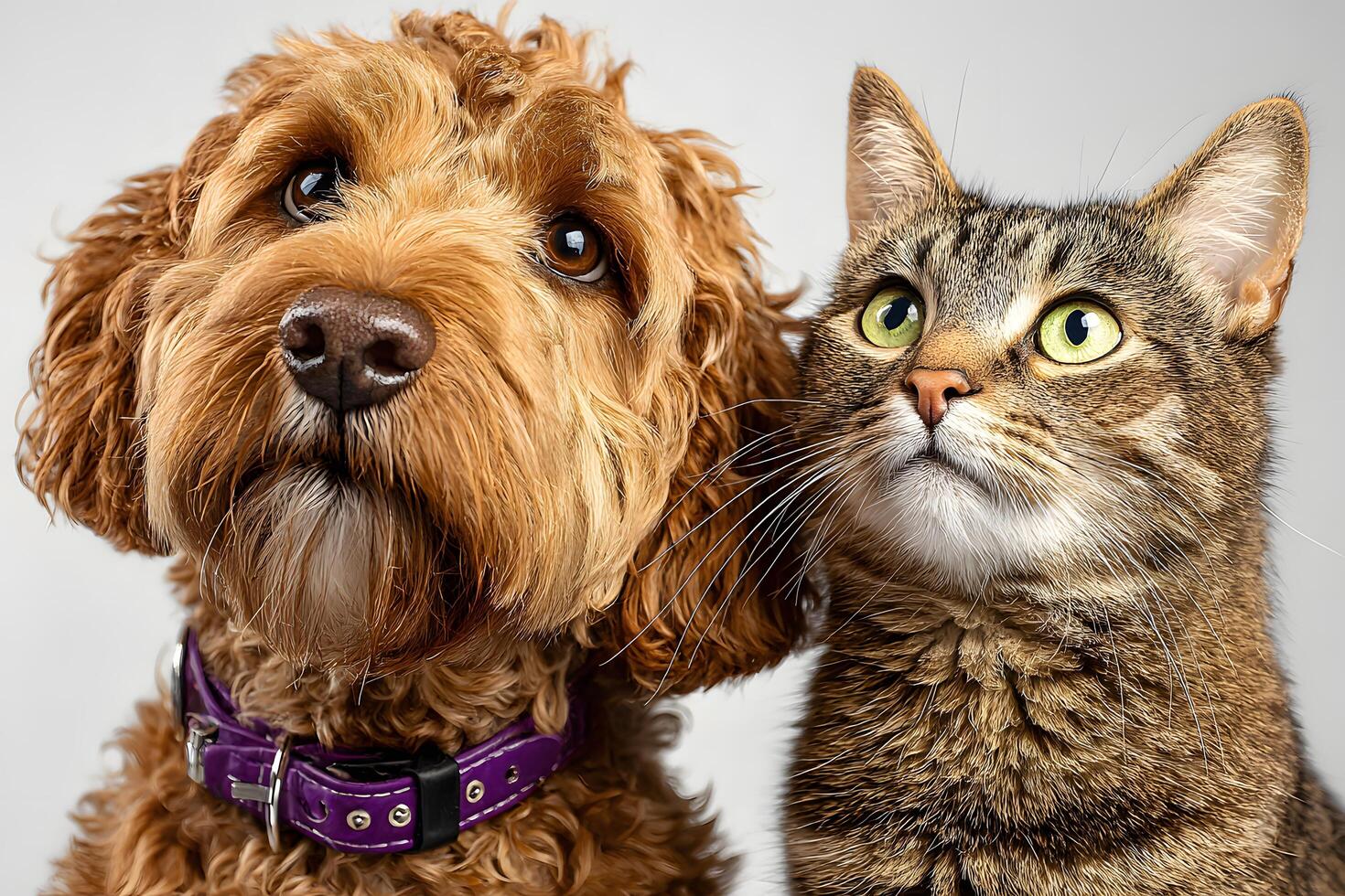 Dog and Cat Close Up Portrait in Studio Lighting with Calm Expression photo