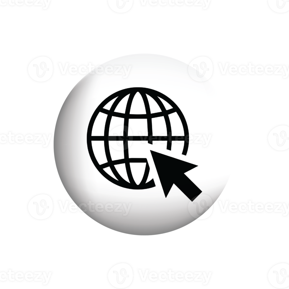 a globe with an arrow pointing to it on a white button png
