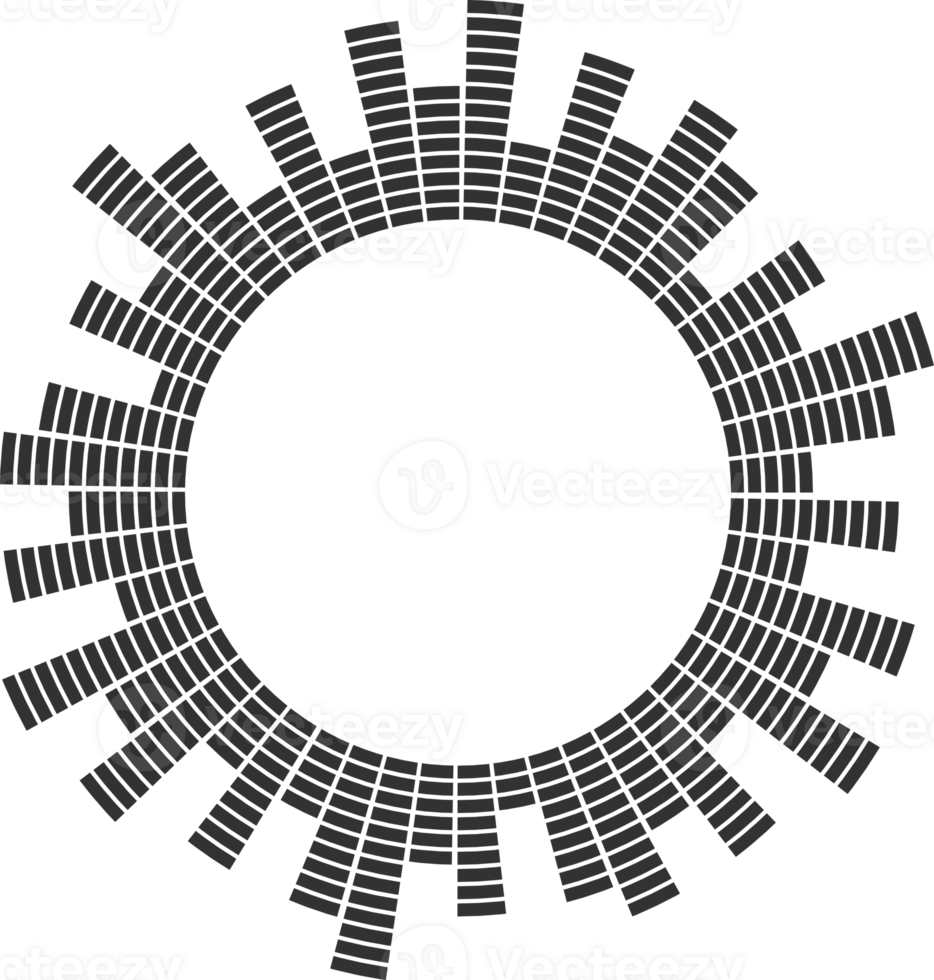 Sound circular equalizer. Radial audio music icon. Round abstract graphic of voice and echo. Frequency geometric bar. png