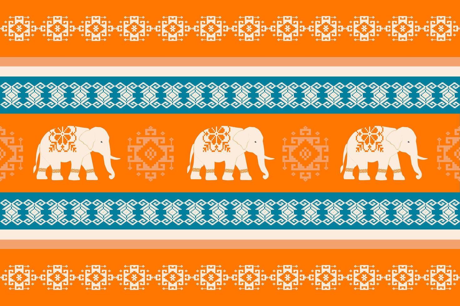 Elephants with decorative patterns on orange background vector