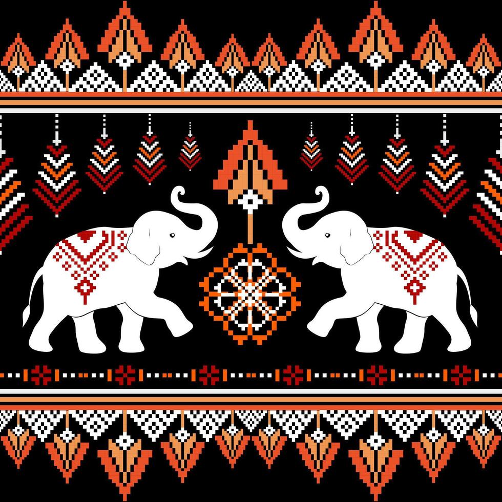 Elephant pattern on black background vector