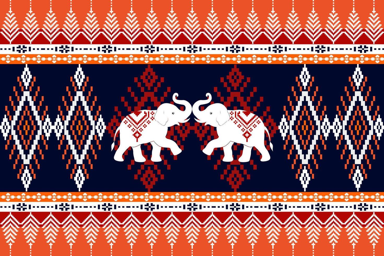 Elephants in colorful patterned design vector