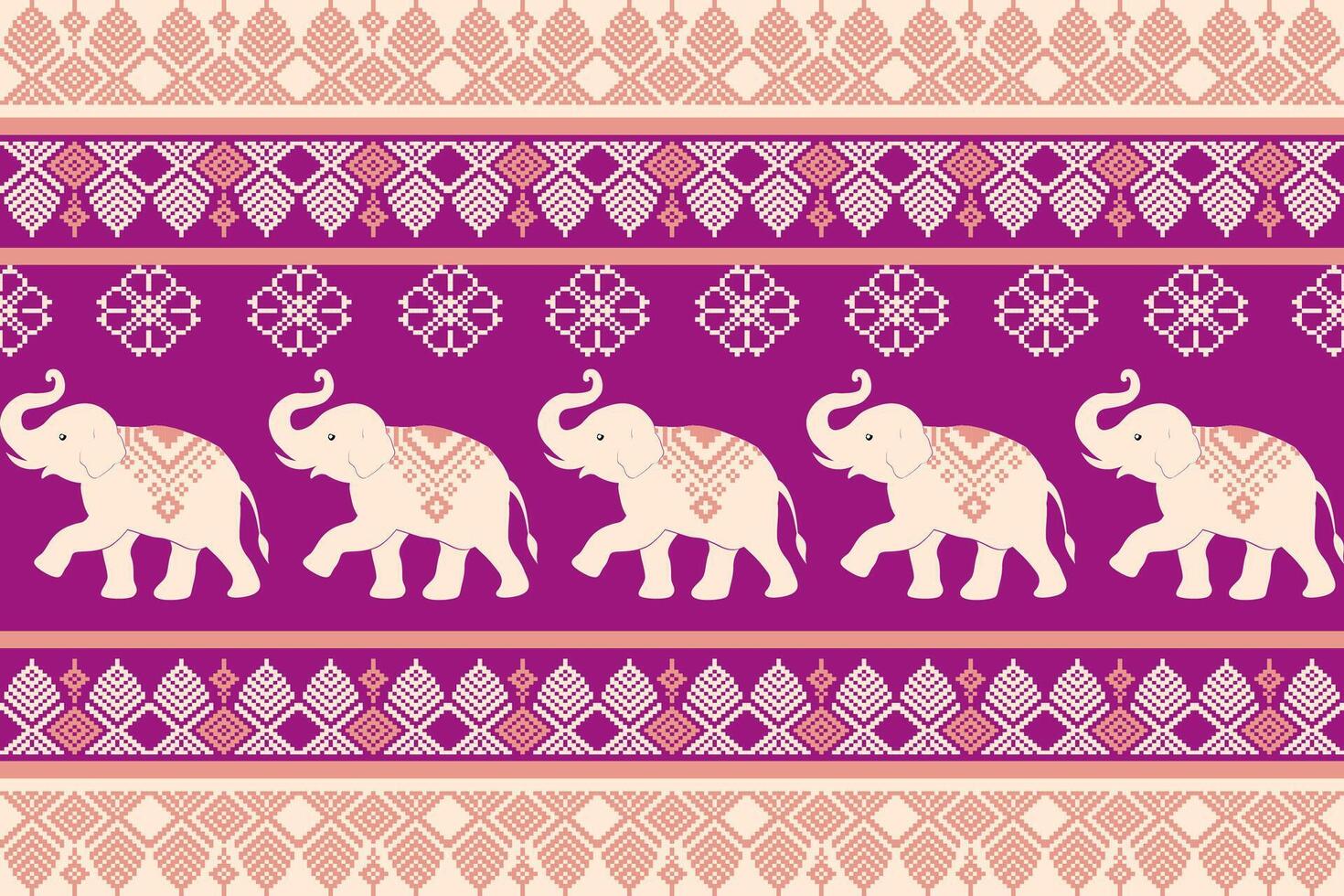 Elephants on a purple patterned background vector