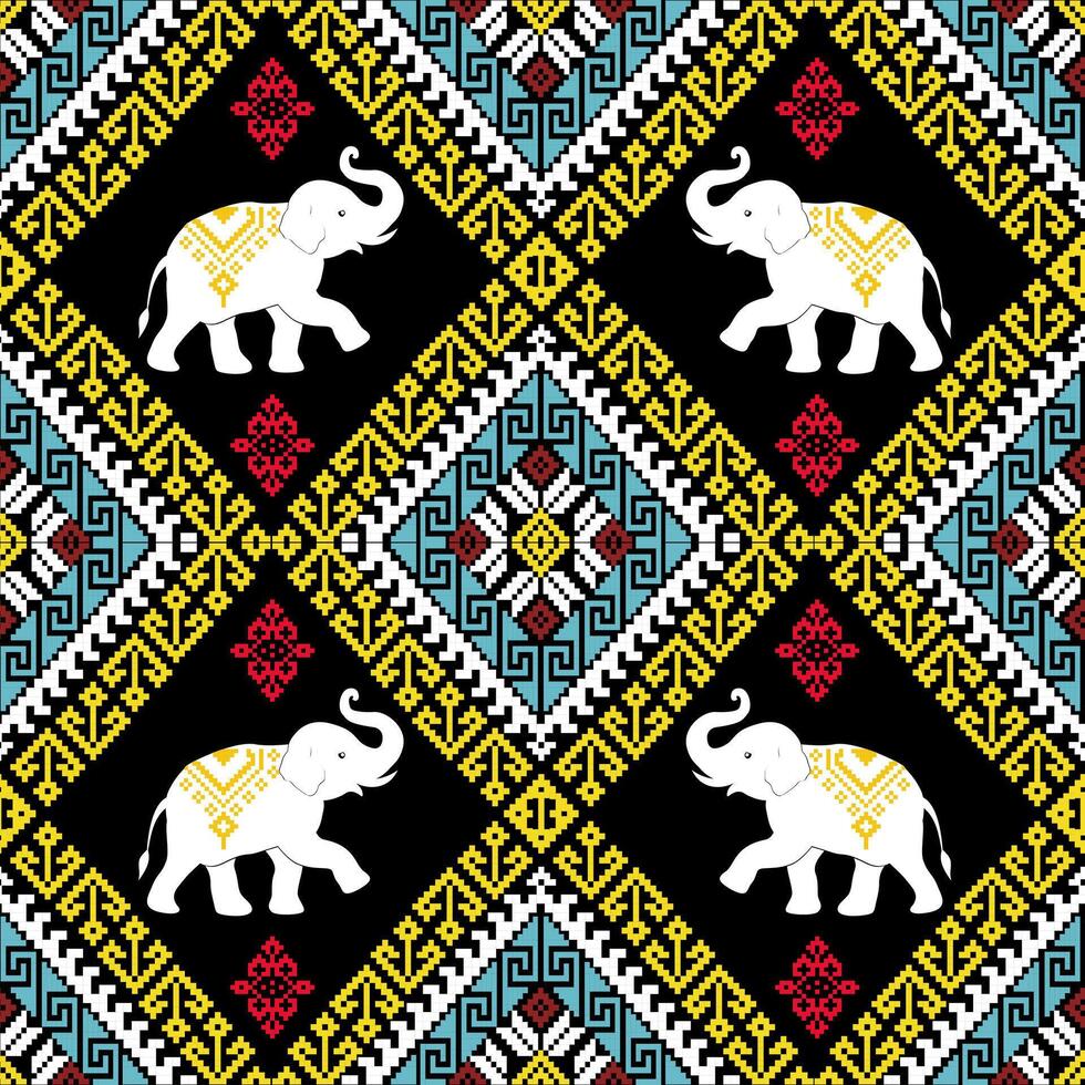 White elephant pattern on black background vector