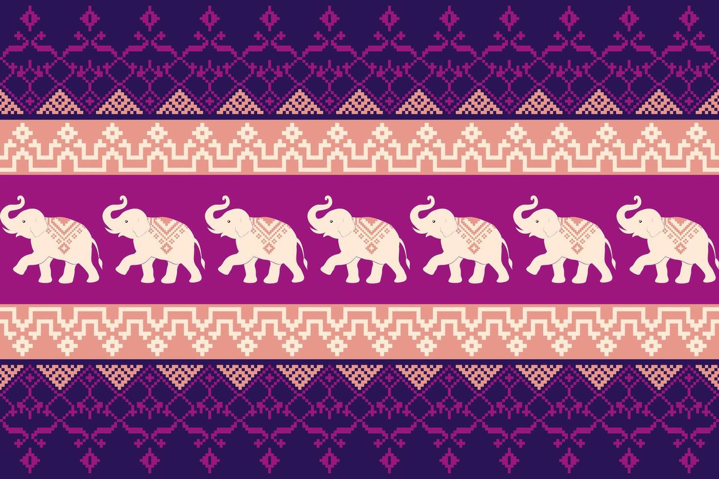 Colorful elephants in a decorative pattern vector