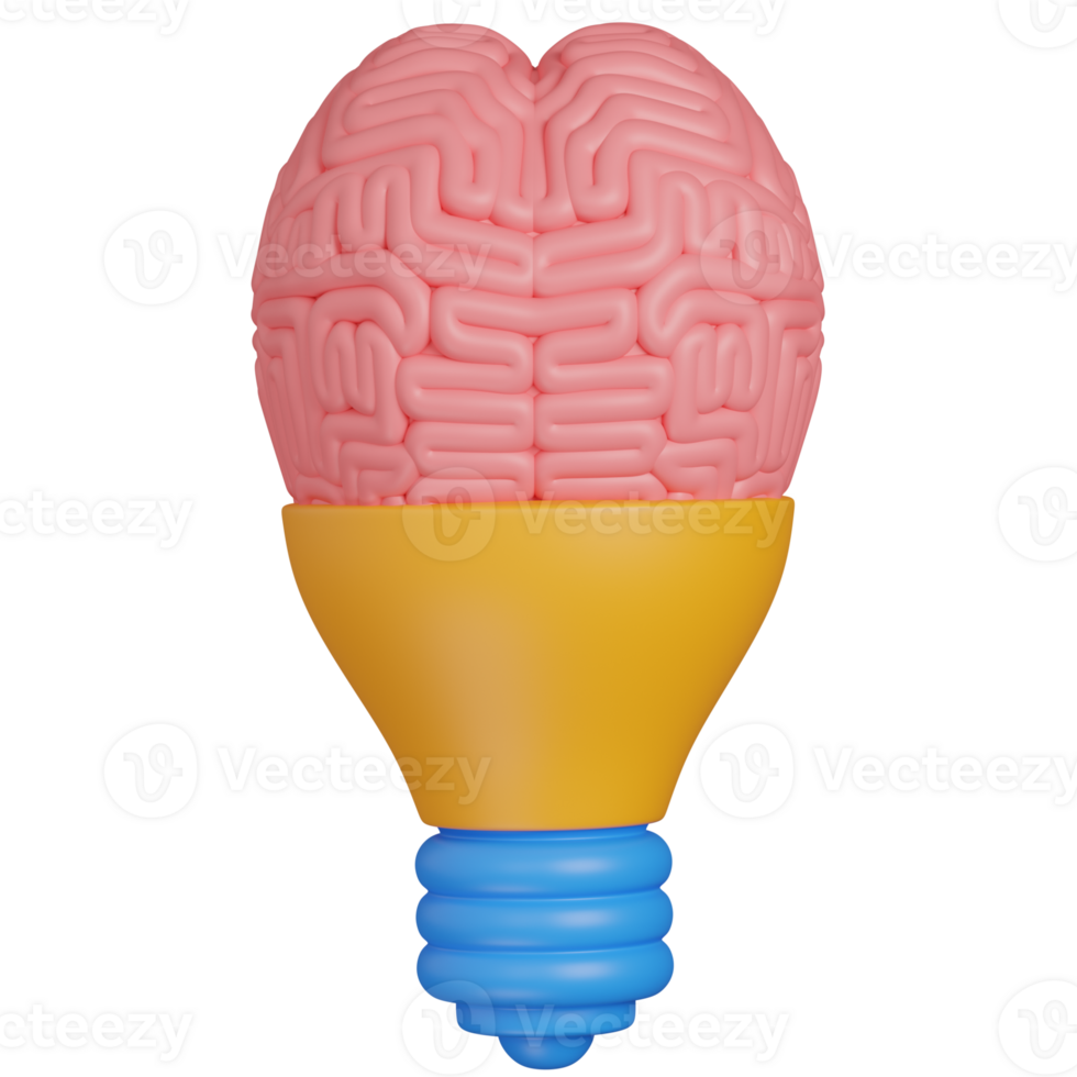 3d render Brain Bulb Idea icon png