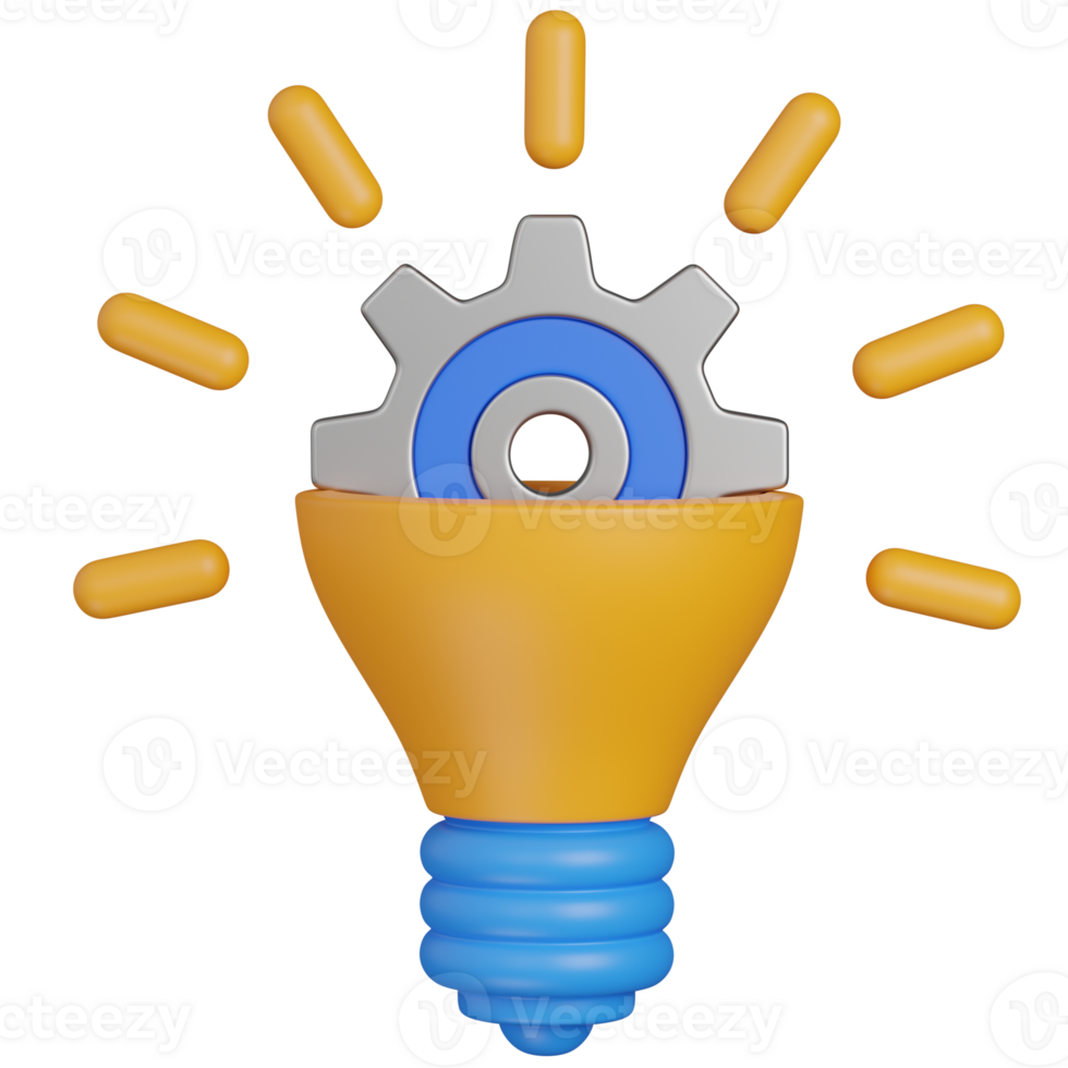 Idea Generation 3D RENDER Lightbulb with Gear png