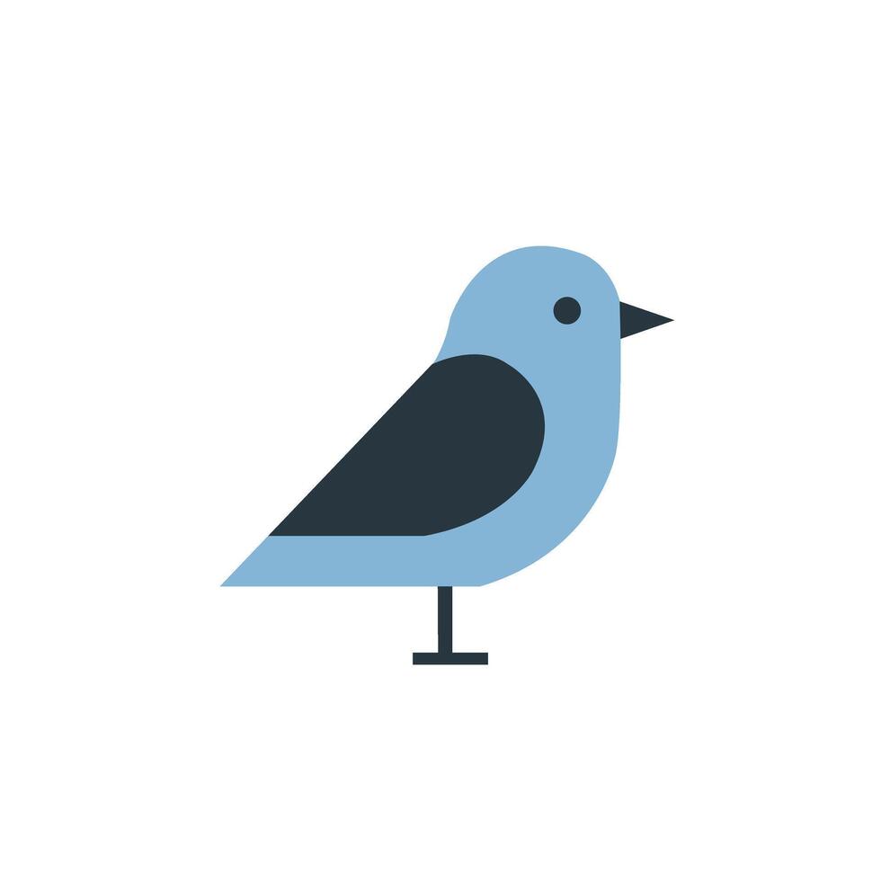 Flat cartoon illustration of a small blue bird with a black wing, standing calmly on a white background. Suitable for logos,and nature graphics. vector