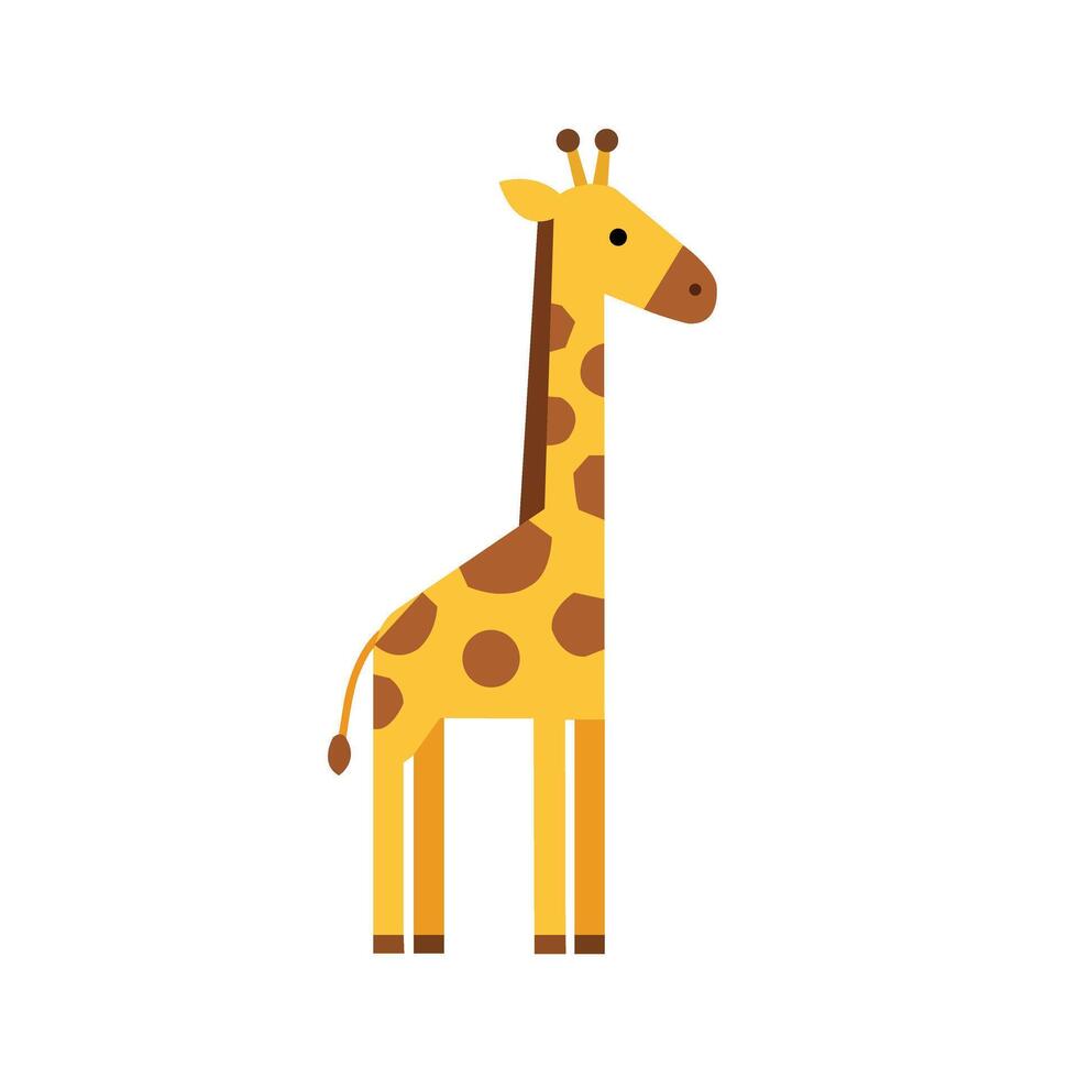 A flat design illustration of a tall cartoon giraffe with spots, long neck, and a playful expression. Perfect for kids content, zoo themes, and educational projects. vector
