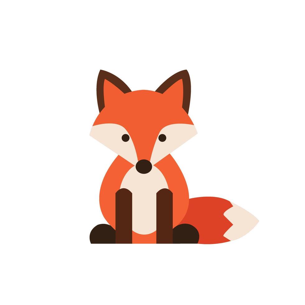 A flat style illustration of a cute orange fox sitting calmly. Perfect for storybooks, woodland themes, and childrens educational materials. vector