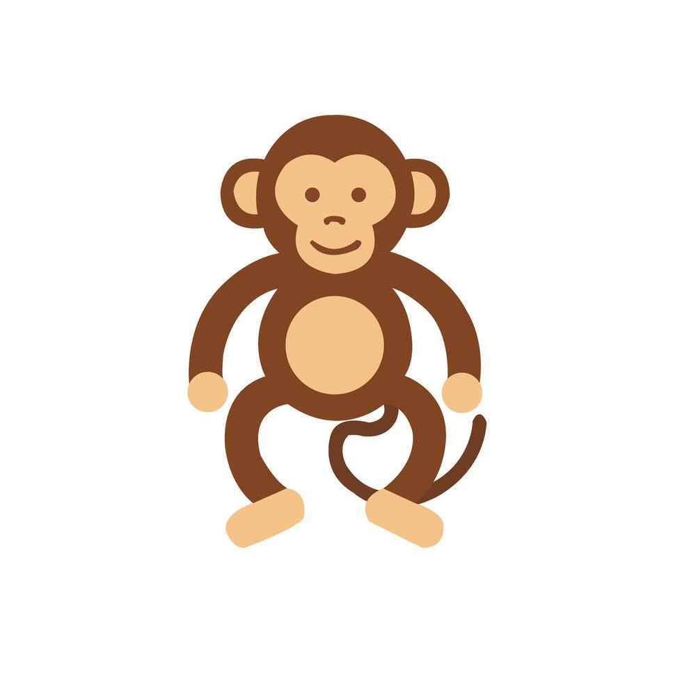 A playful cartoon monkey illustration in flat design style, featuring a brown monkey with a smile. Perfect for jungle themes, and educational content. vector