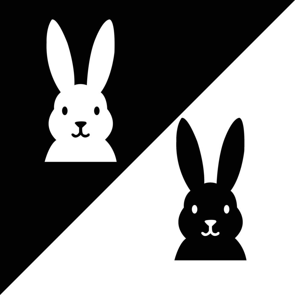 Illustration two bunny faces in front view using black and white contrast. Suitable for logo, children's illustrations, and modern character design. vector