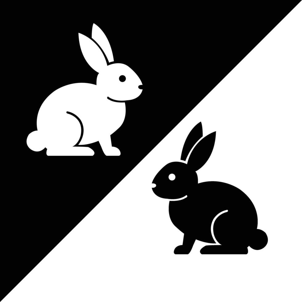 two sitting rabbits in black and white, divided by a diagonal background. Simple and clean design ideal for logos, print, or Easter-themed graphics. vector