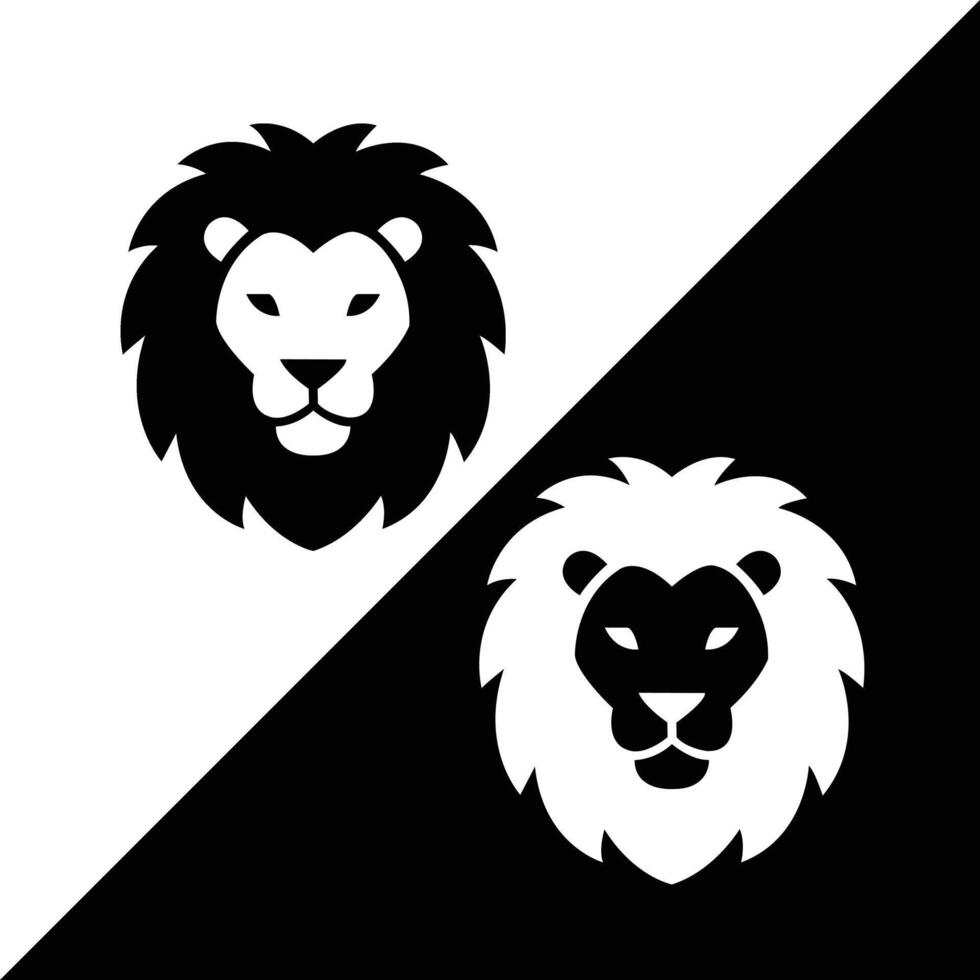 two lion faces facing forward in black and white colors, representing strength, royalty, and pride. Great for logo, wildlife branding, and mascot. vector