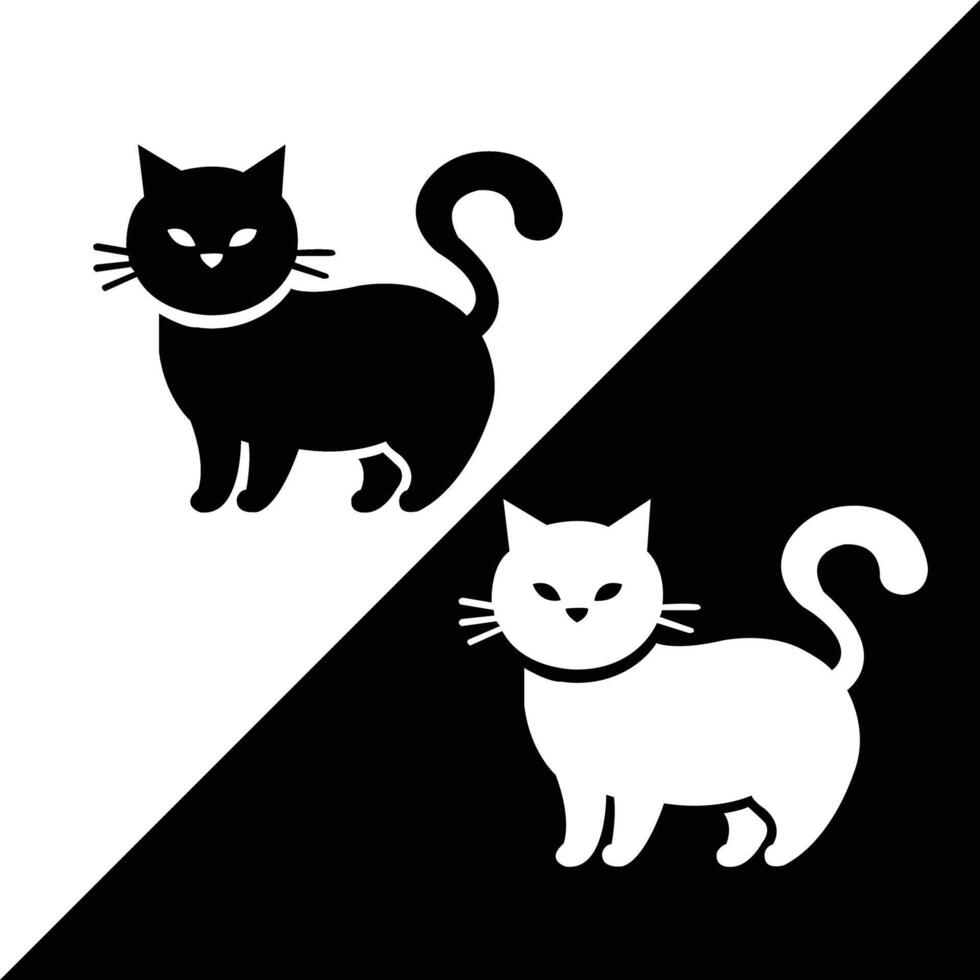 playful cats, one black and one white, in a diagonal layout. Ideal for feline-themed design, logo, or cute icons. vector