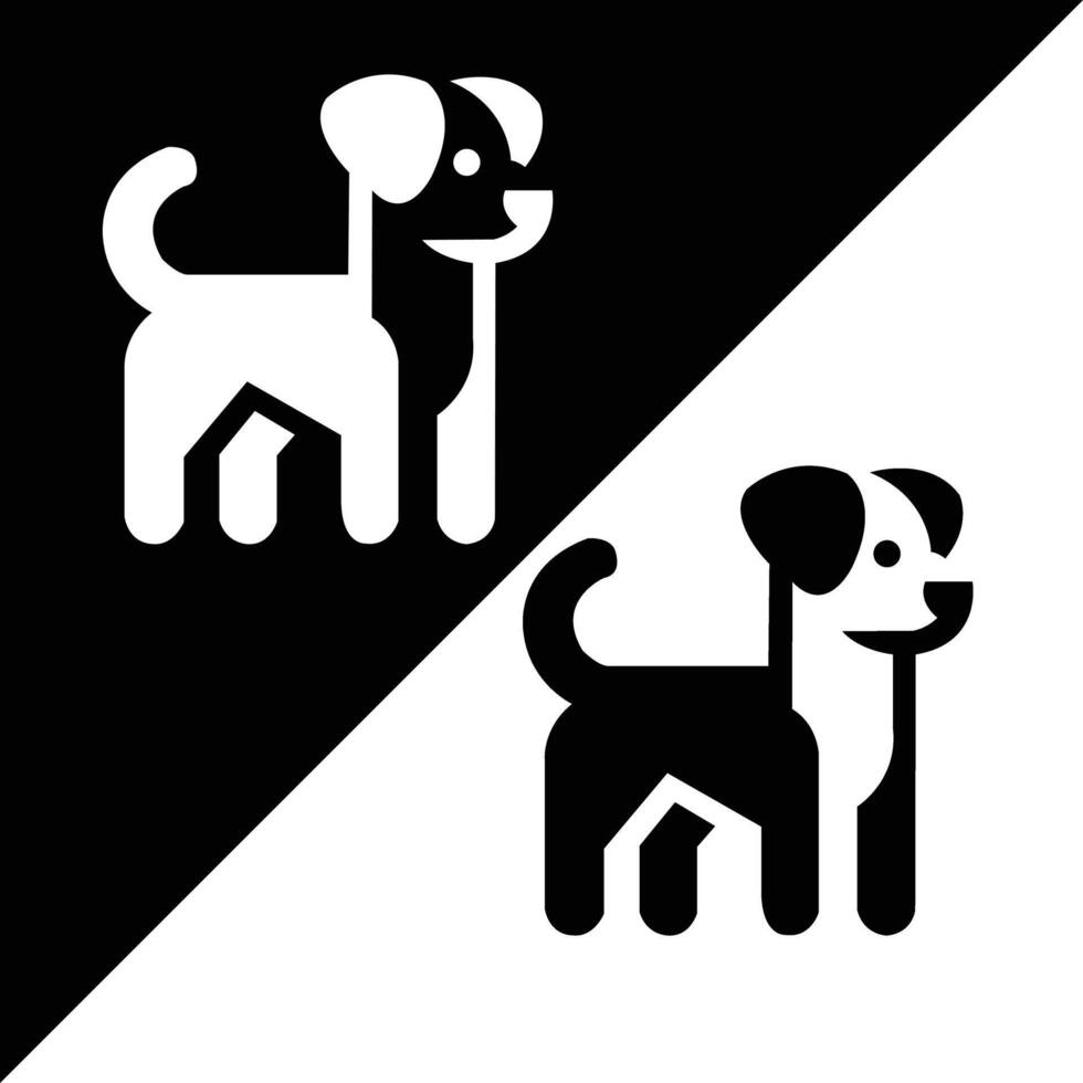 simple dog icons facing different directions in a bold black and white diagonal layout. Perfect for pet-related branding, print, or icons. vector