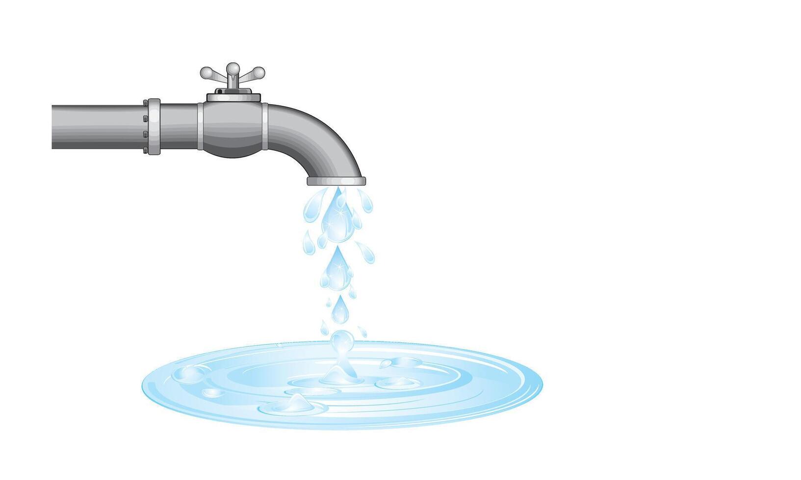 Water Faucet with Flowing Drops vector