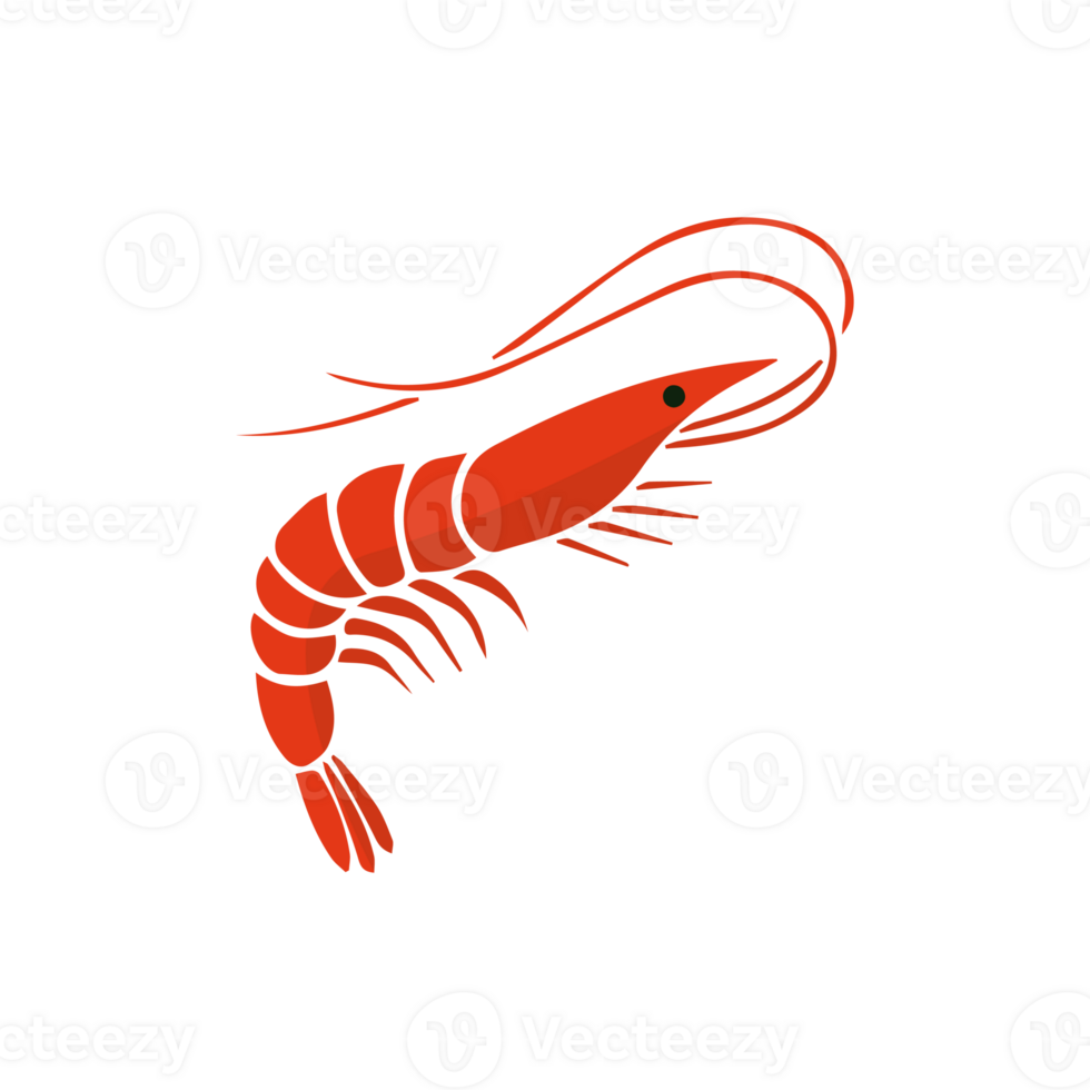 Minimalist Flat Red Shrimp Culinary Ingredient Marine Life Seafood Illustration png