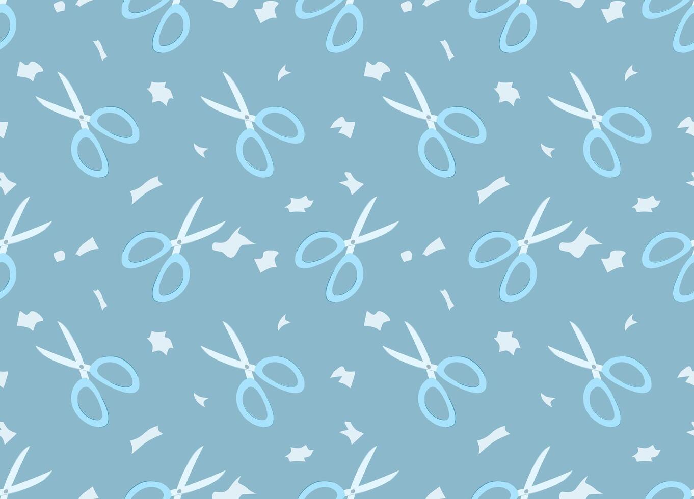 Blue scissors seamless pattern. Simple open scissors, isolated on blue background.. Scissors illustration for textile, fabric, paper. vector