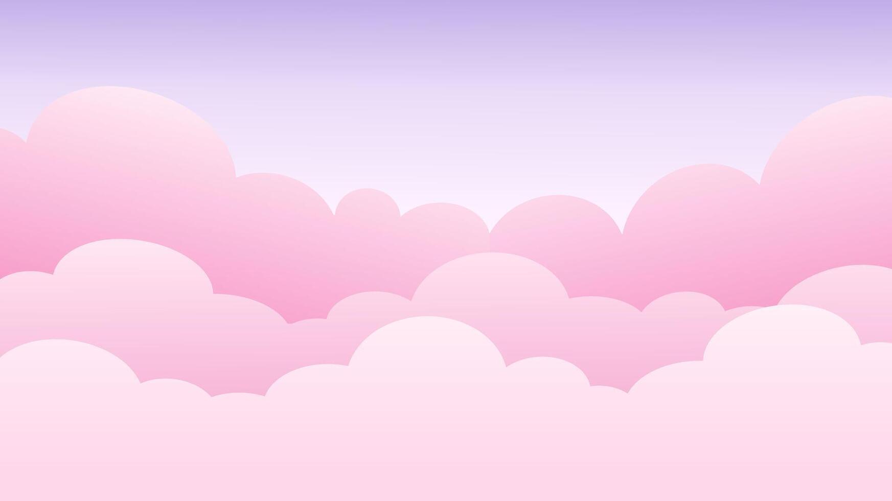 sky with pinkish cute clouds conceptual banner background with text space. Web border of clouds layers. Stylish cartoon web banner with pink cloud on purple background vector