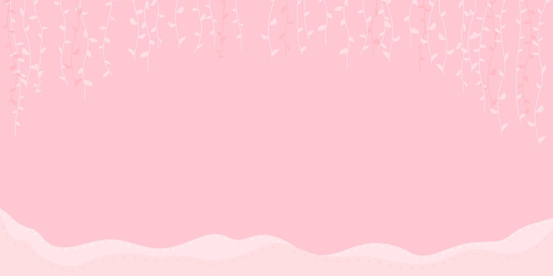 Wallpaper of white leaves on pink background. Designed to look like display with hanging down leaves. vector