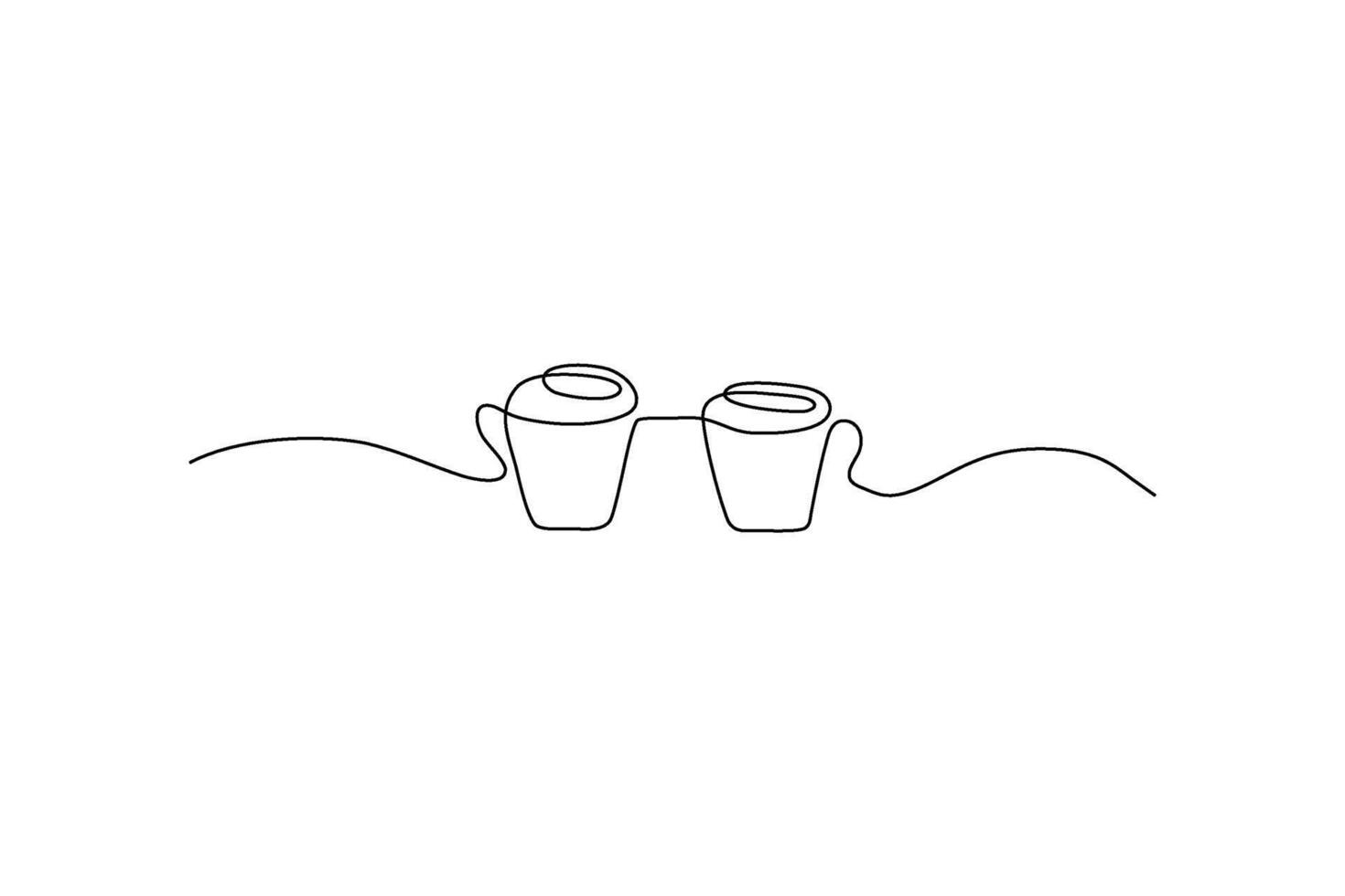 Two coffee cups in a continuous line drawing Minimalist illustration of cups vector
