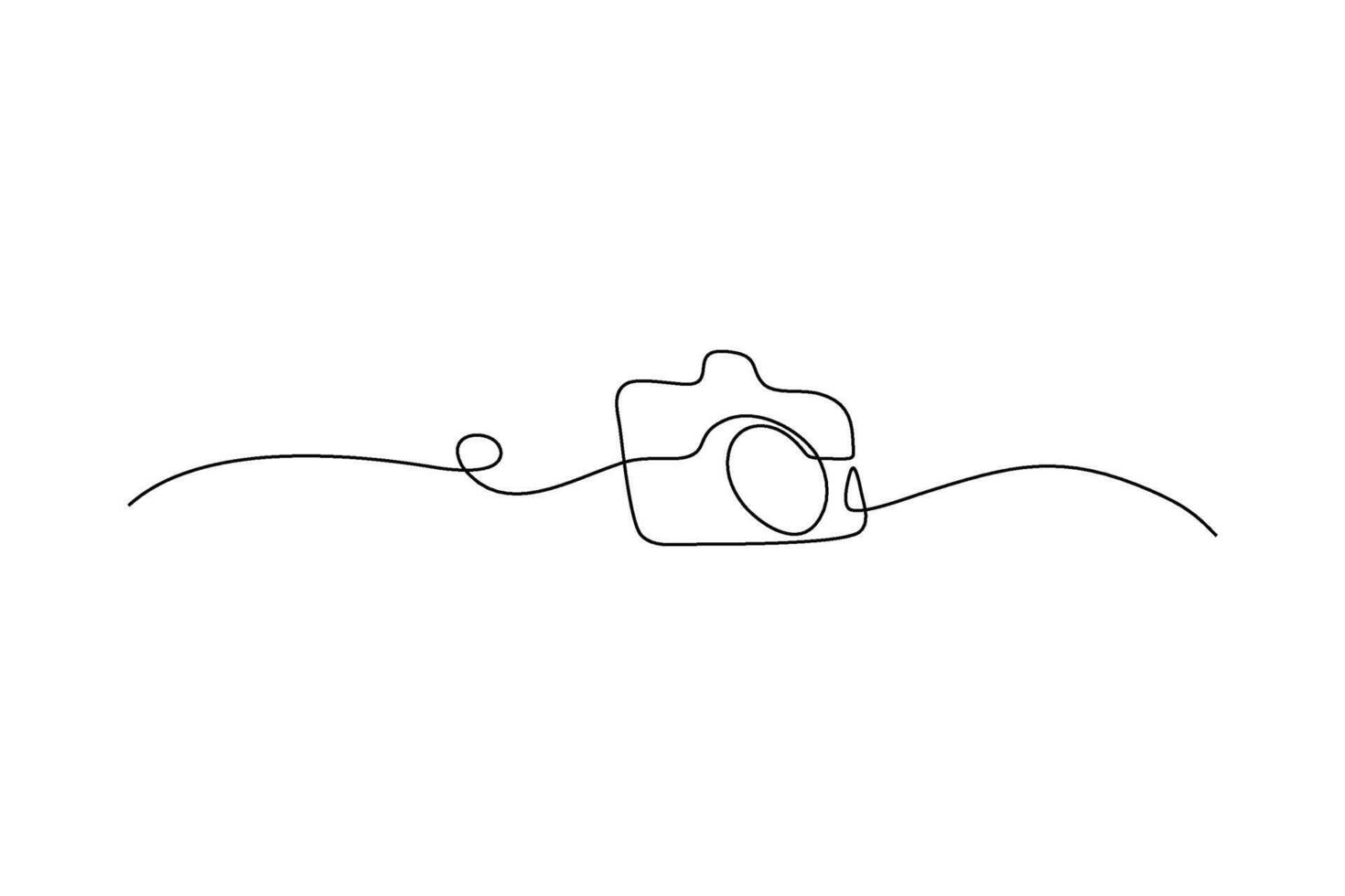Minimalist camera drawing Black line art of a photo camera on white background vector