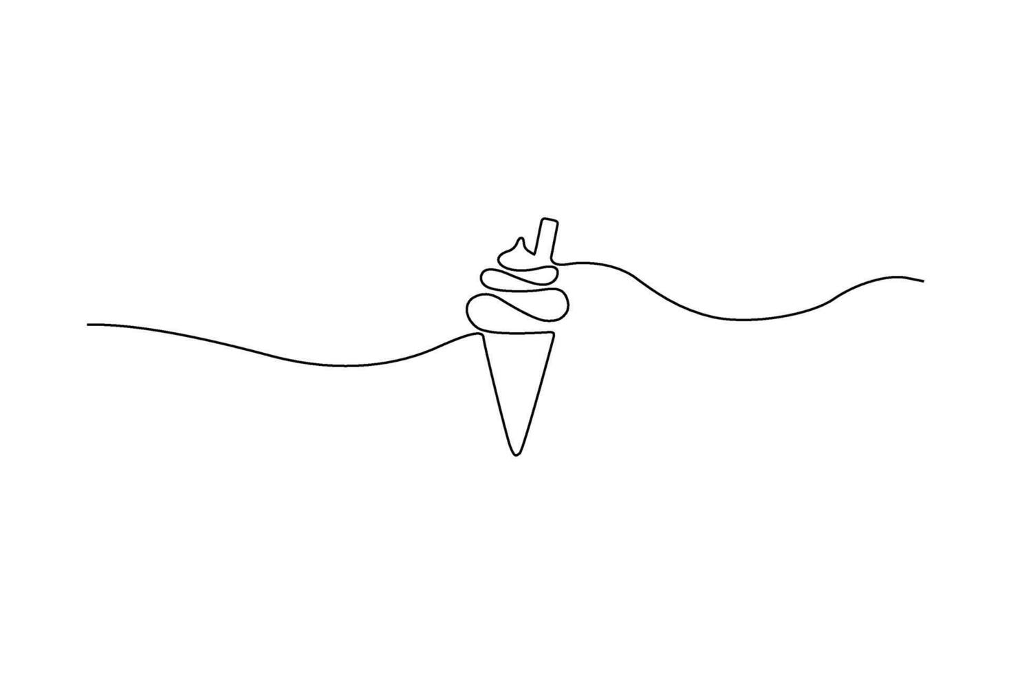 Single-line drawing of an ice cream cone with a wavy line Simple illustration vector