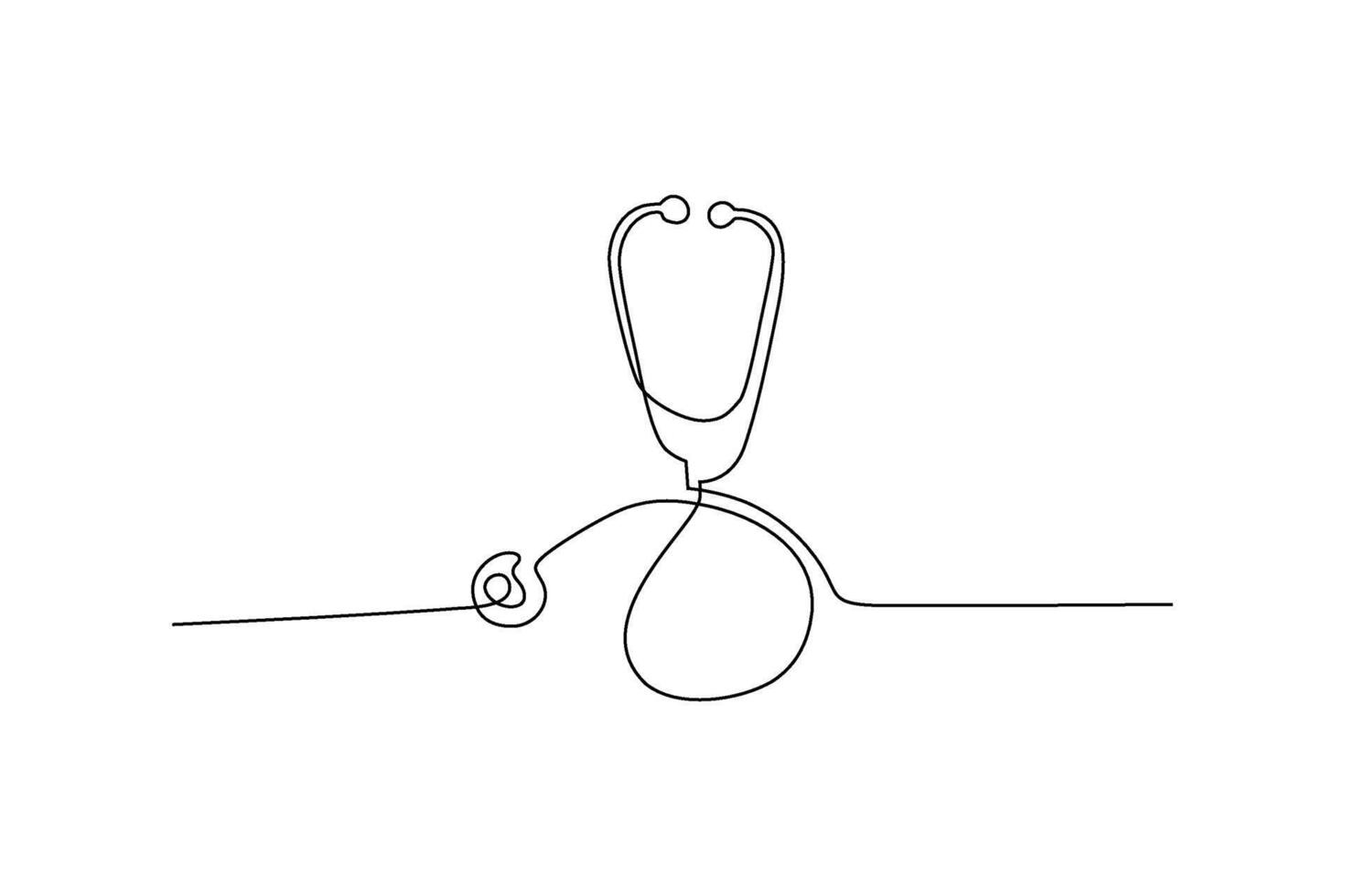 A continuous line drawing depicts a stethoscope Minimalist art style shows medical instrument vector