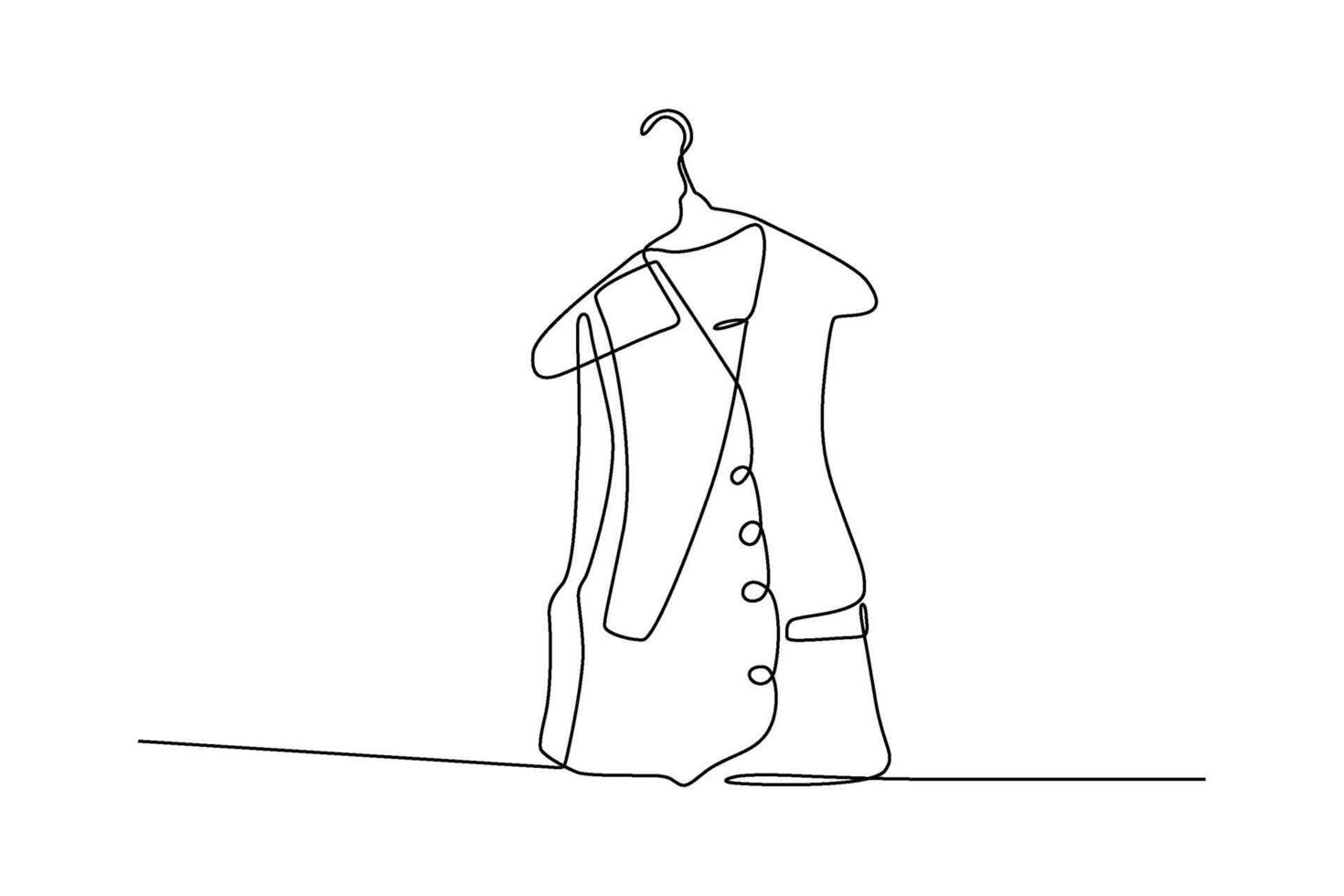 Line art drawing of a waistcoat on a hanger Minimalist design with buttons Clean lines vector