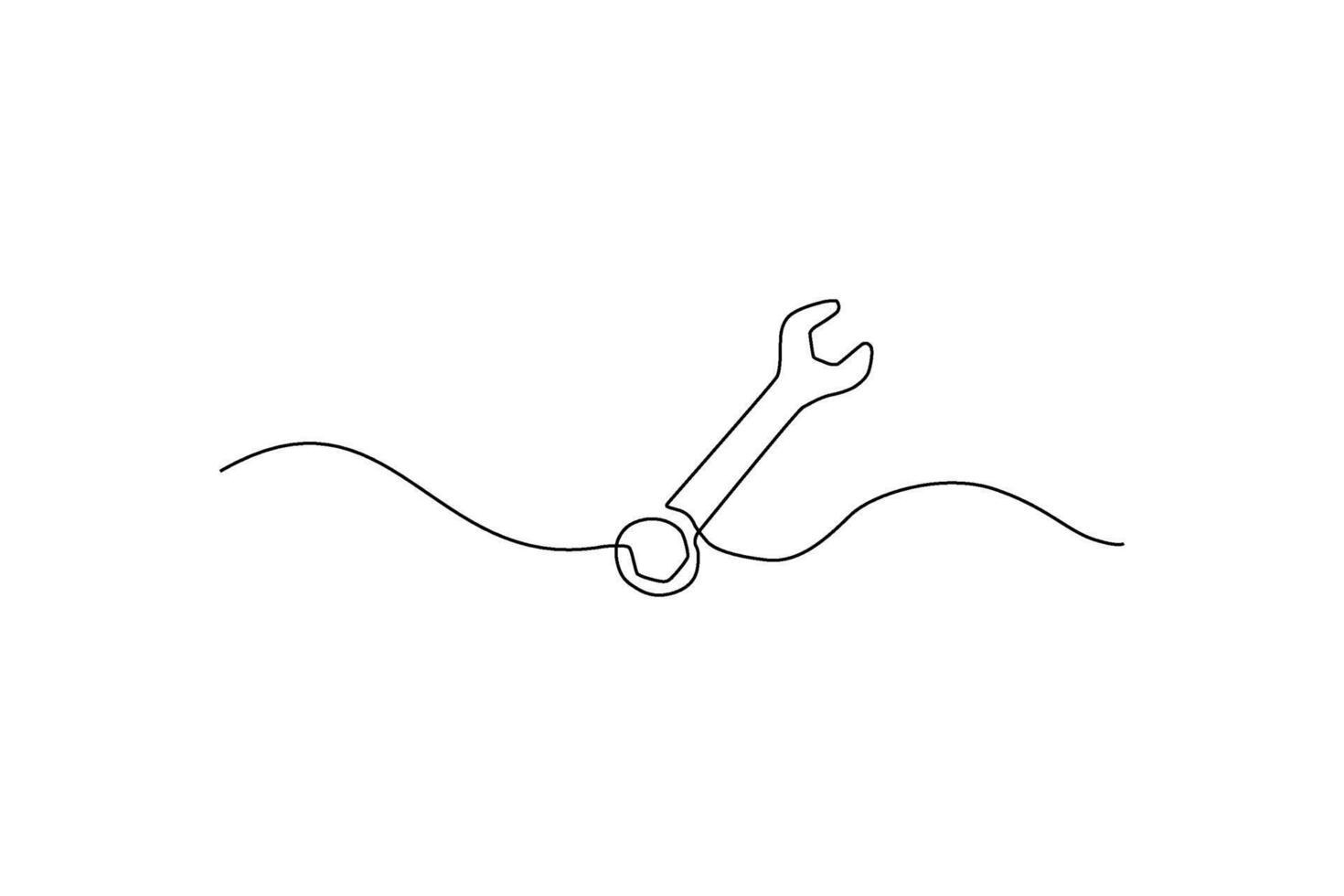 Simple one-line drawing of a wrench on white background, minimalist style Tool graphic vector