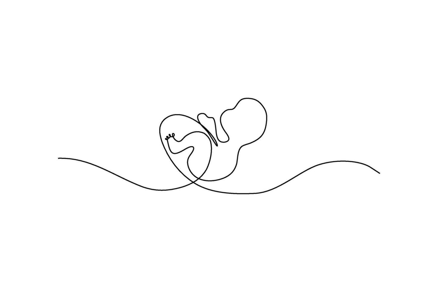 Simple continuous line art depicting an embryo, baby in the womb, on white backdrop vector