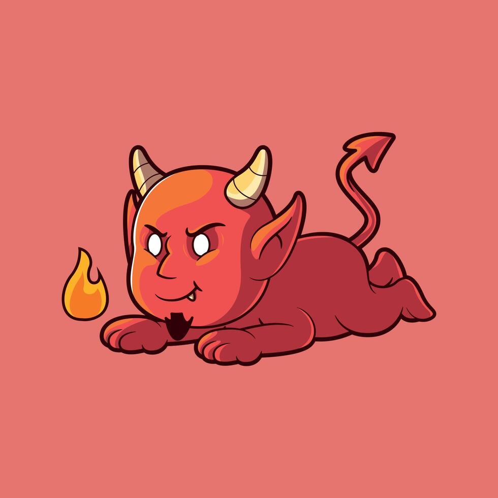 Lazy Devil Character Laying on Floor. vector