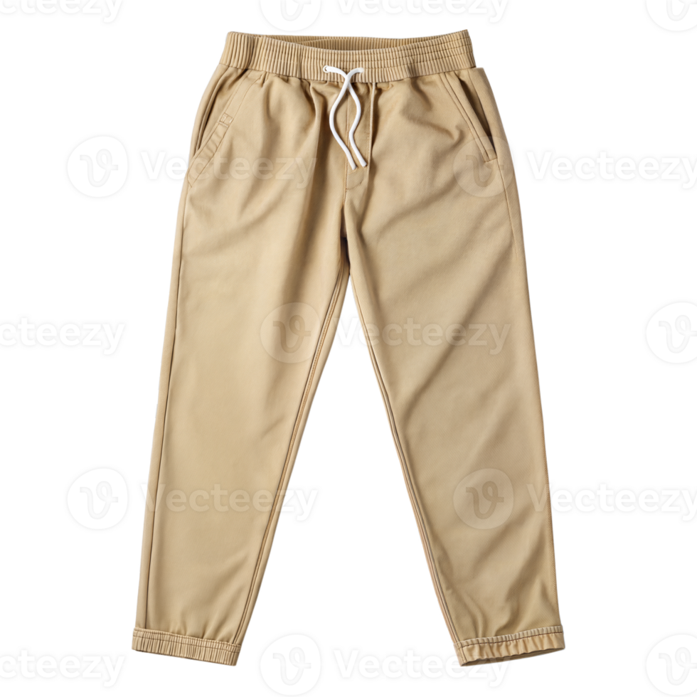 Casual khaki sweatpants mockup front view with elastic waistband png