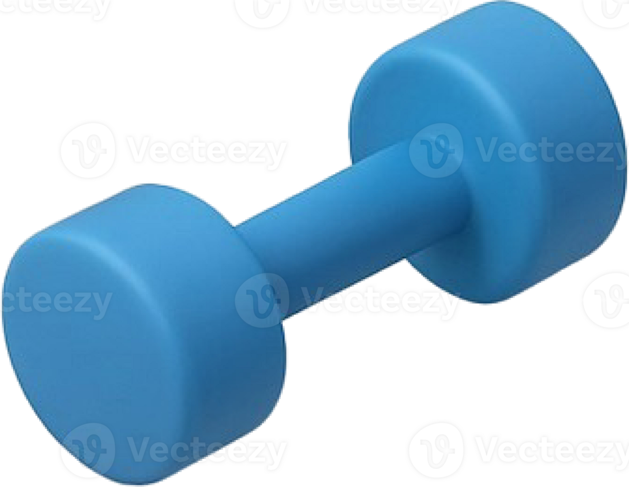 Isolated blue dumbbell with cylindrical weights and connecting bar. png
