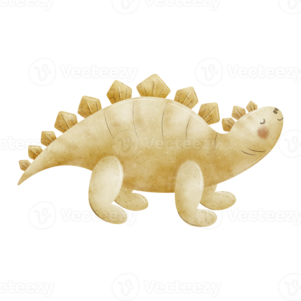 Dinosaur stegosaurus stylized of animal, character in beige color. Watercolor illustration in children's style hand drawn on isolated background for nursery design postcard poster decor party birthday png