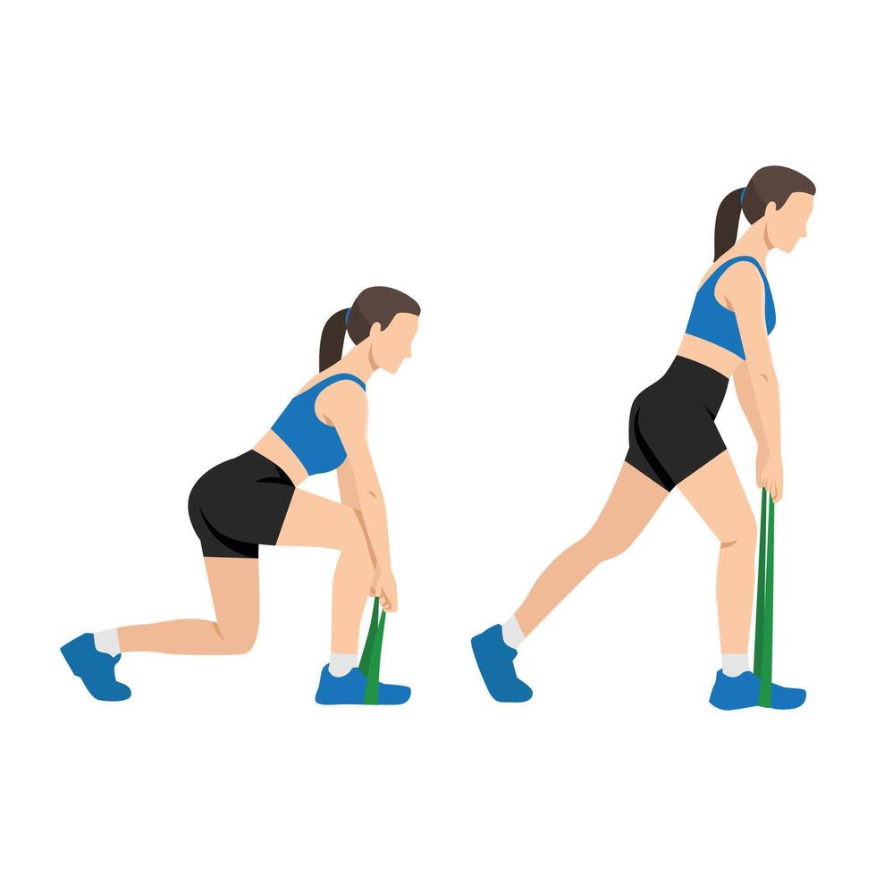 Woman demonstrating resistance band exercises vector