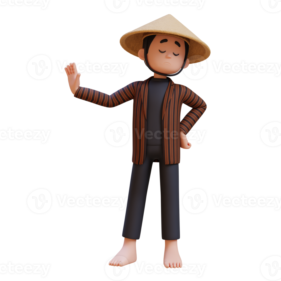 3D indonesia javanese farmer giving refuse and negative rejection gesture png