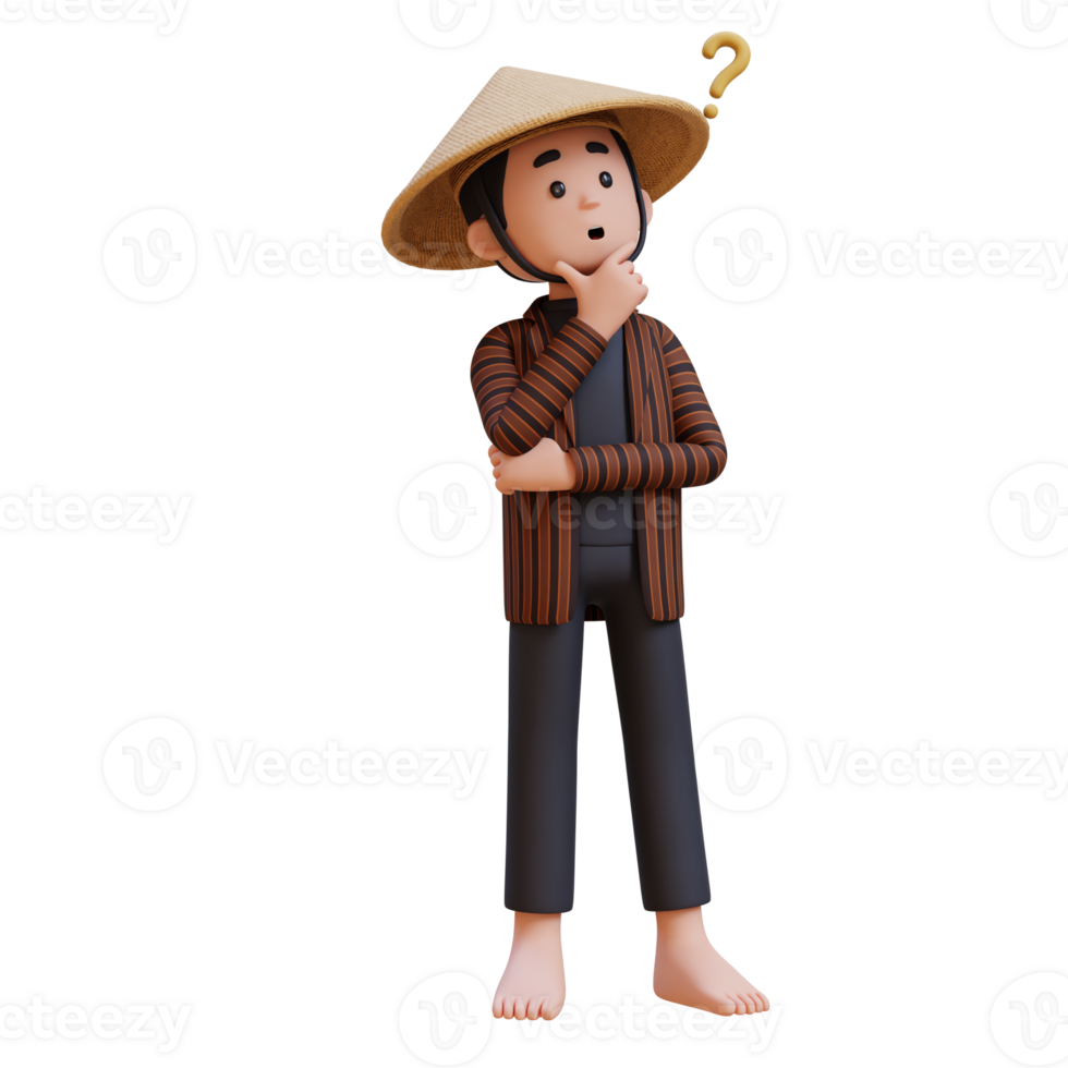 3D indonesia javanese farmer thinking with thought question mark png