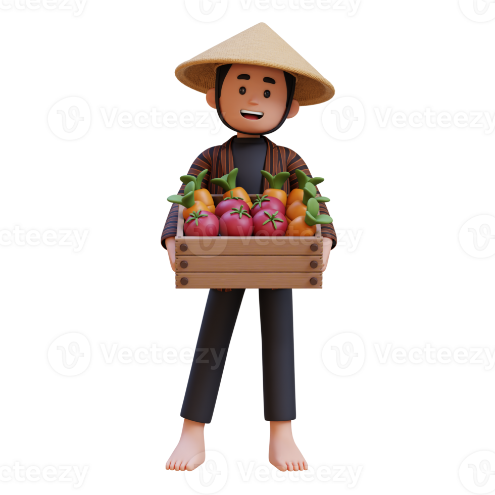 3D indonesia javanese farmer holding a crate full of vegetables. png