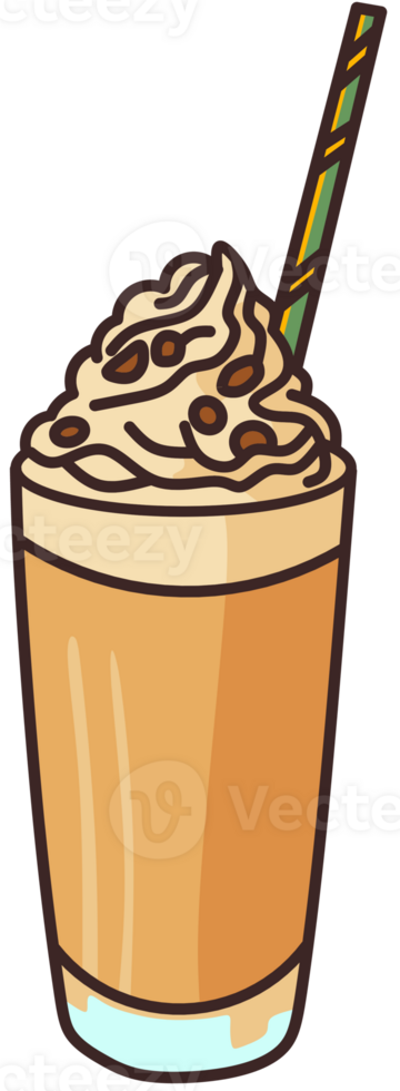 Iced Coffee with Whipped Cream and Chocolate Drizzle png