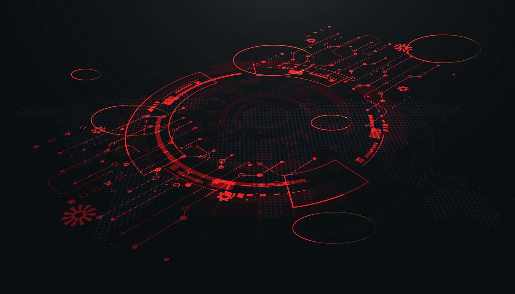Abstract digital technology background in red and black, showcasing intricate circuit patterns and futuristic design elements. vector