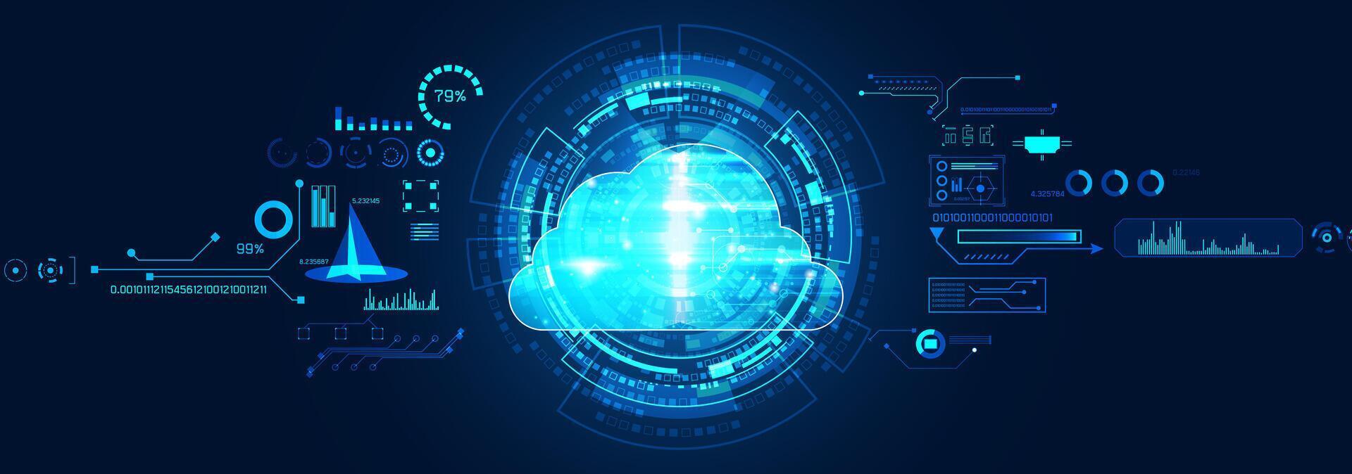 Cloud technology with data analytics graphics vector