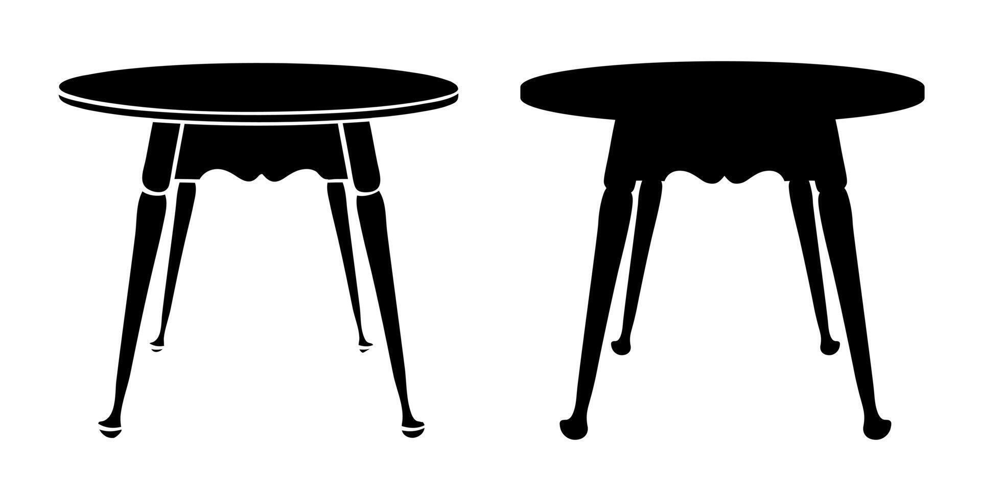 Side table round with diverging legs, black special table silhouette vector
