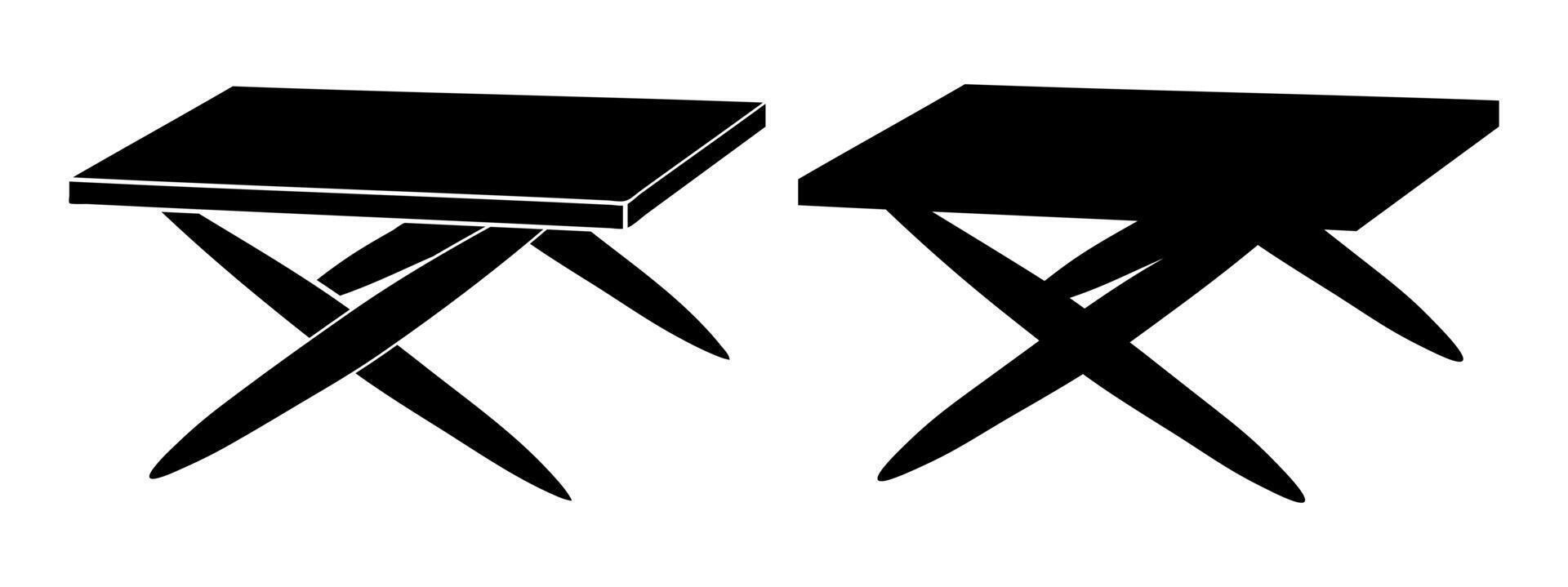 Folding rectangular table, black silhouette vector