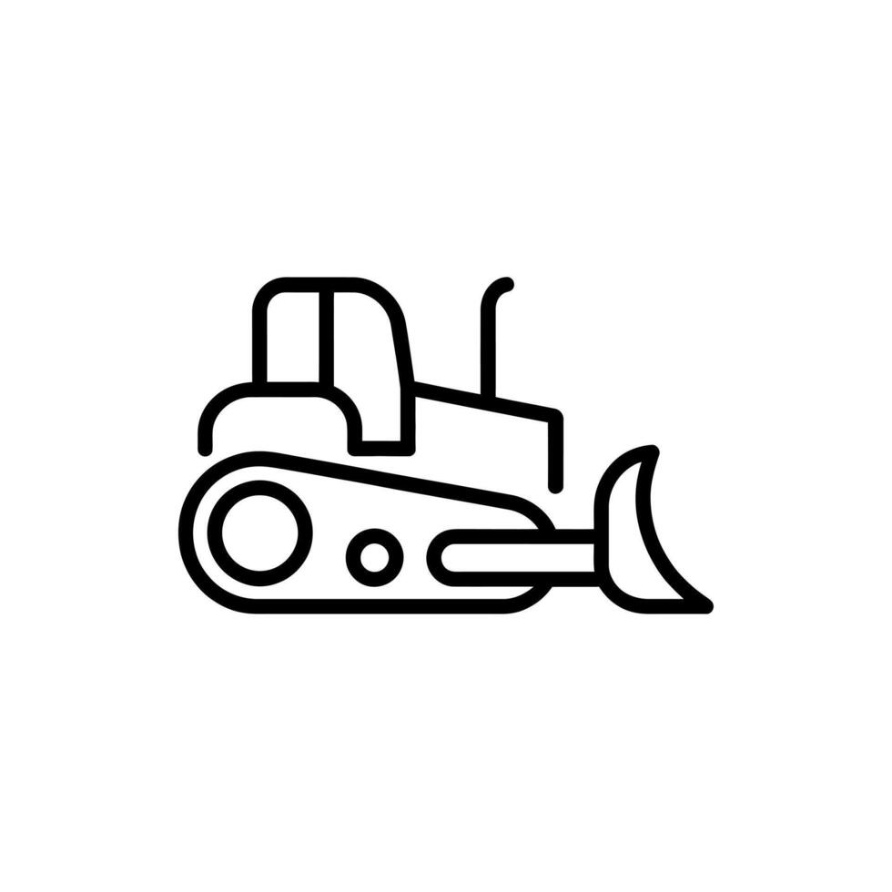 Simple black line art icon of a bulldozer vector