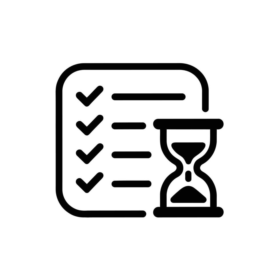 Checklist and hourglass icon representing time management and task completion vector