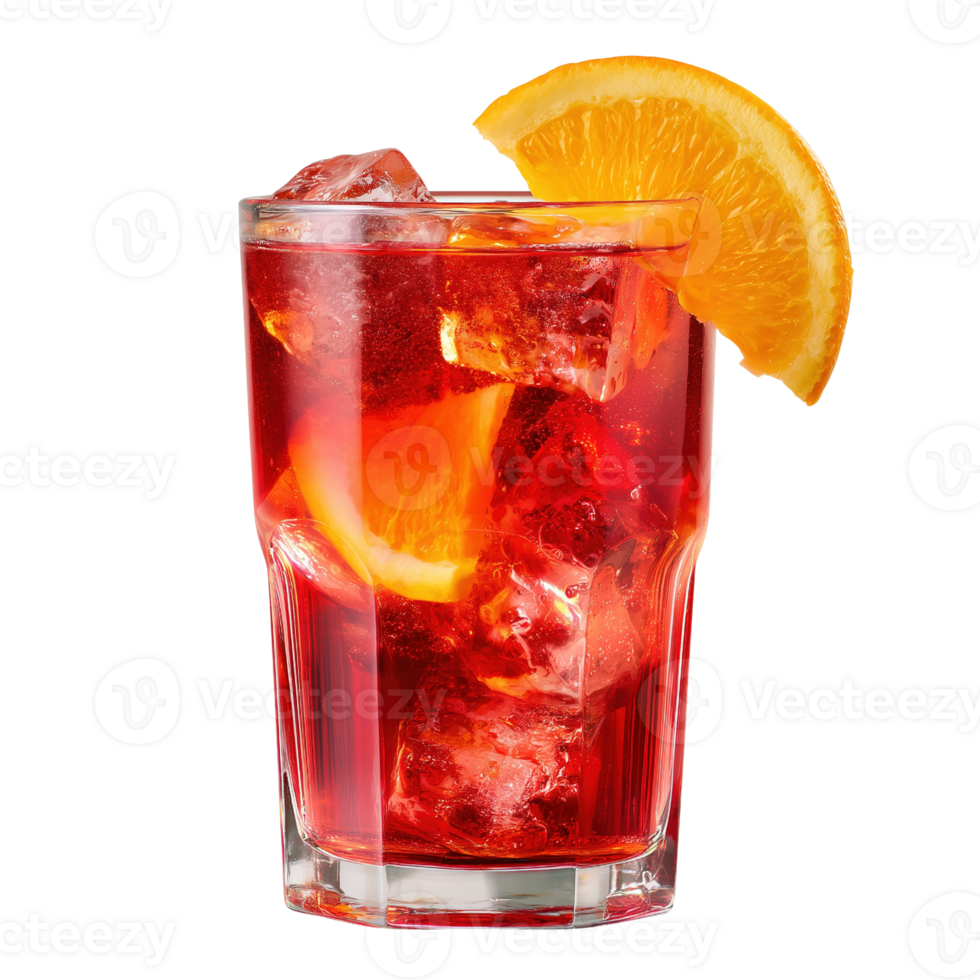 Refreshing red cocktail with orange garnish isolated on a transparent background png