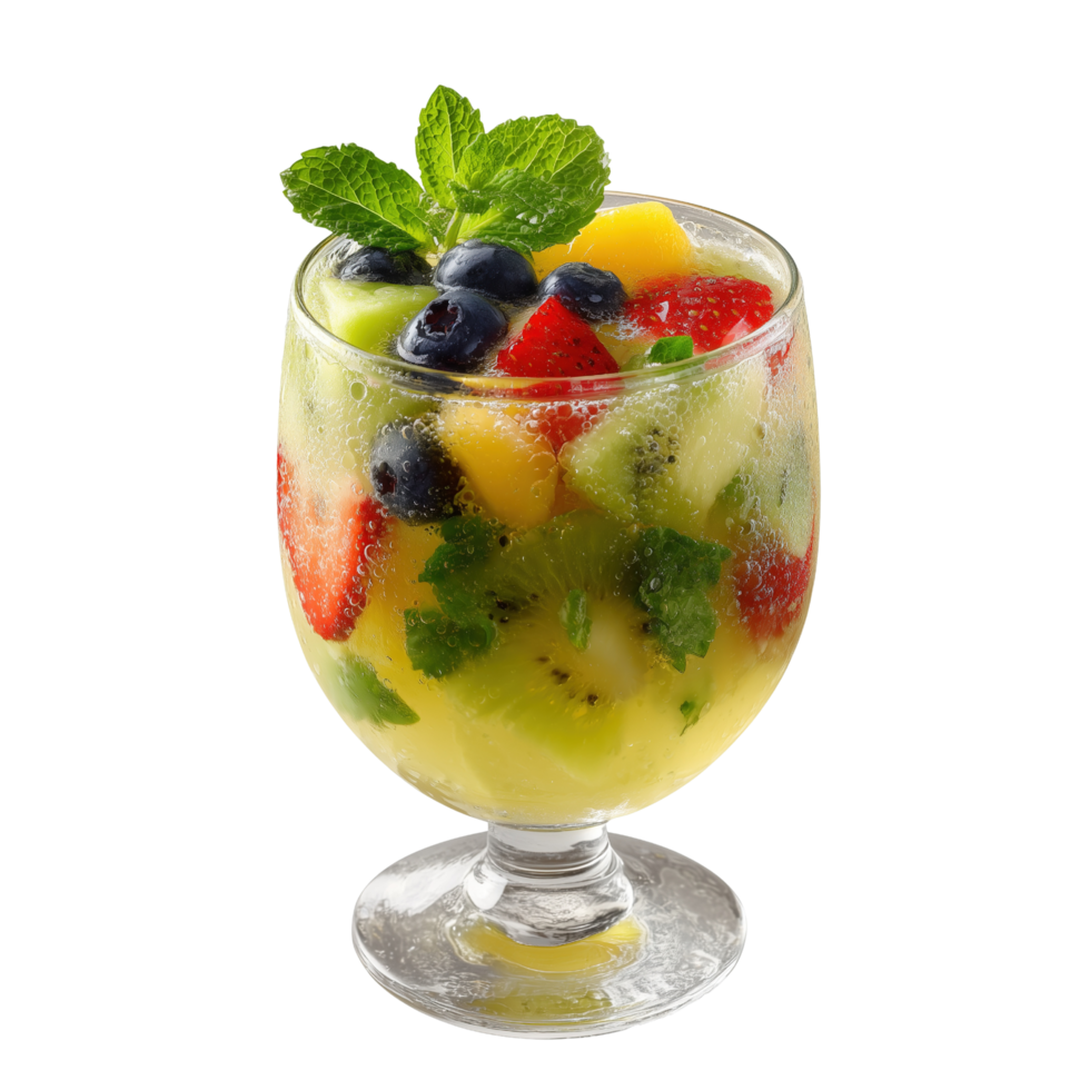 Refreshing fruit cocktail with mint garnish in a glass isolated on a transparent background png